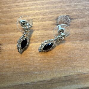 Silver and Navy Blue Diamond Earrings